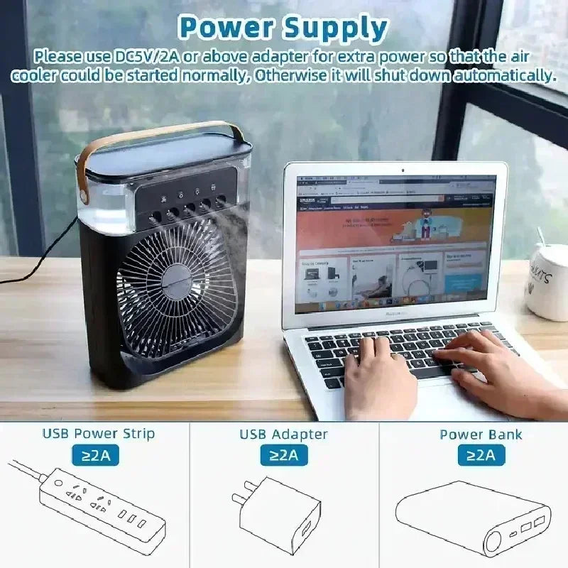 3 in 1 Portable Air Cooler LED Night Light Humidifier